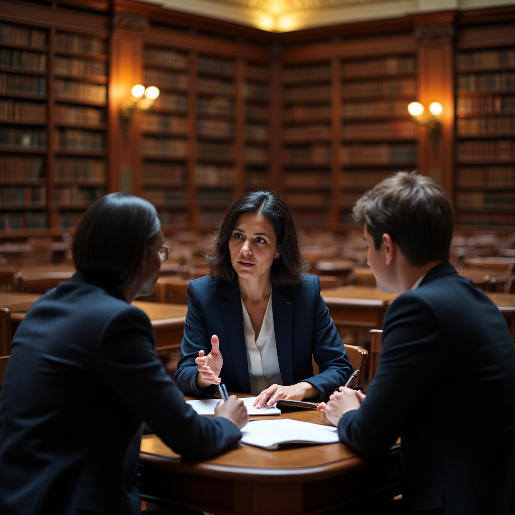 Mentoring-Session in einer Bibliothek mit Büchern im Hintergrund